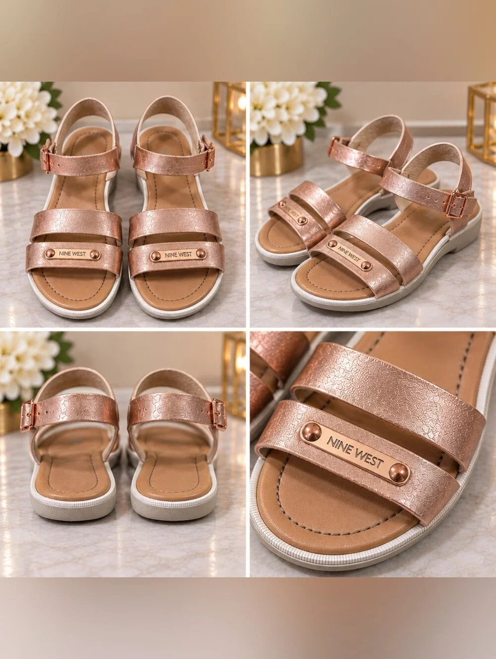 Nine West Rose Gold Strappy Sandals – Girls Size 2